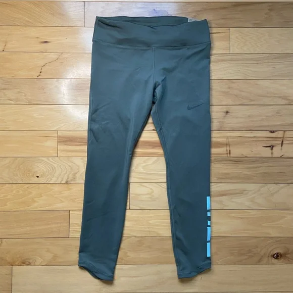 Nike Dri-Fit Running 7/8 Tights Mid Rise Tight Fit Sz Med Green Leggings NWT - Picture 5 of 9